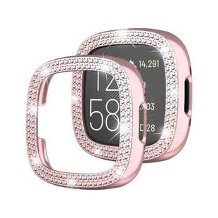 For Fitbit Versa 4 Double-Row Diamond Solid Color Electroplating Hollowed Watch Case(Pink)