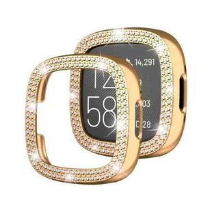 For Fitbit Versa 4 Double-Row Diamond Solid Color Electroplating Hollowed Watch Case(Rose Gold)