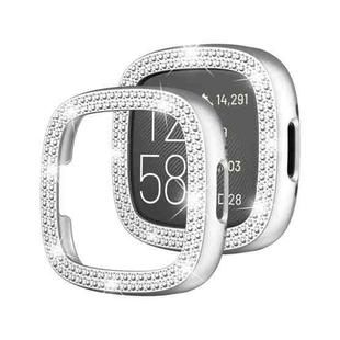 For Fitbit Versa 4 Double-Row Diamond Solid Color Electroplating Hollowed Watch Case(Silver)