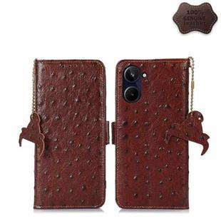 For Realme 10 4G Ostrich Pattern Genuine Leather RFID Phone Case(Coffee)