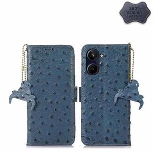 For Realme 10 4G Ostrich Pattern Genuine Leather RFID Phone Case(Blue)