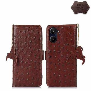 For Realme 10 Pro 5G Ostrich Pattern Genuine Leather RFID Phone Case(Coffee)