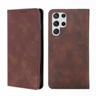 For Samsung Galaxy S23 Ultra 5G Skin Feel Magnetic Horizontal Flip Leather Phone Case(Dark Brown)