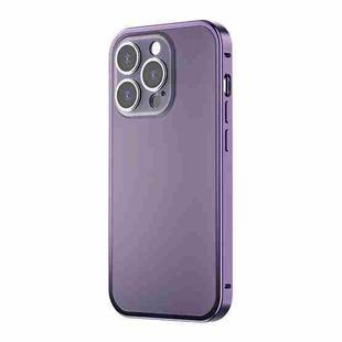 For iPhone 14 Pro Max Spring Buckle Metal Frosted Phone Case(Purple)