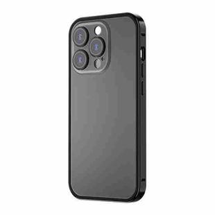 For iPhone 14 Pro Max Spring Buckle Metal Frosted Phone Case(Black)
