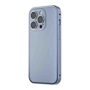 For iPhone 14 Plus Spring Buckle Metal Frosted Phone Case(Blue)