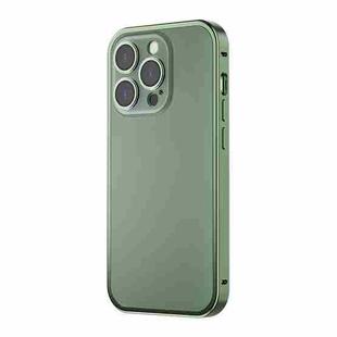 For iPhone 13 Pro Max Spring Buckle Metal Frosted Phone Case(Green)