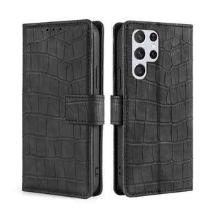 For Samsung Galaxy S23 Ultra 5G Skin Feel Crocodile Magnetic Clasp Leather Phone Case(Black)