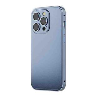 For iPhone 14 Pro Max Spring Buckle Metal Solid Color Phone Case(Blue)