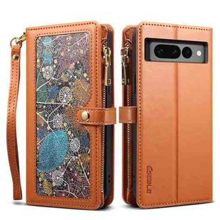 For Google Pixel 7 Pro 5G ESEBLE Star Series Lanyard Zipper Wallet RFID Leather Case(Brown)