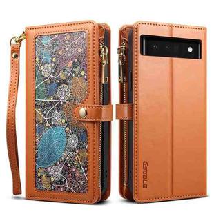 For Google Pixel 6 ESEBLE Star Series Lanyard Zipper Wallet RFID Leather Case(Brown)