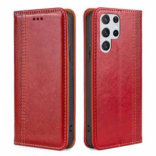 For Samsung Galaxy S23 Ultra 5G Grid Texture Magnetic Flip Leather Phone Case(Red)