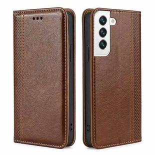 For Samsung Galaxy S23+ 5G Grid Texture Magnetic Flip Leather Phone Case(Brown)