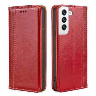 For Samsung Galaxy S23+ 5G Grid Texture Magnetic Flip Leather Phone Case(Red)