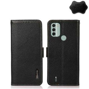 For Nokia C31 KHAZNEH Side-Magnetic Litchi Genuine Leather RFID Phone Case(Black)