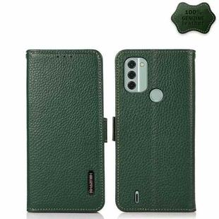 For Nokia C31 KHAZNEH Side-Magnetic Litchi Genuine Leather RFID Phone Case(Green)