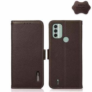 For Nokia C31 KHAZNEH Side-Magnetic Litchi Genuine Leather RFID Phone Case(Brown)