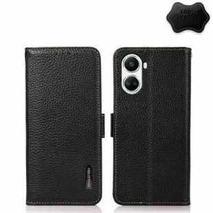 For Huawei nova 10 SE KHAZNEH Side-Magnetic Litchi Genuine Leather RFID Phone Case(Black)