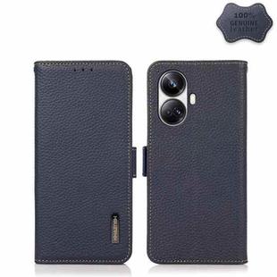 For Realme 10 Pro+ KHAZNEH Side-Magnetic Litchi Genuine Leather RFID Phone Case(Blue)