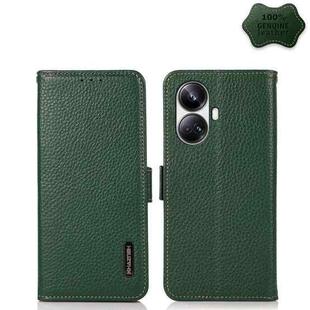 For Realme 10 Pro+ KHAZNEH Side-Magnetic Litchi Genuine Leather RFID Phone Case(Green)