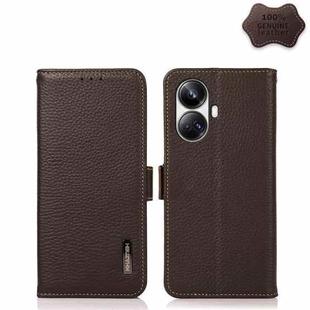 For Realme 10 Pro+ KHAZNEH Side-Magnetic Litchi Genuine Leather RFID Phone Case(Brown)