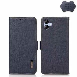 For Samsung Galaxy A04e KHAZNEH Side-Magnetic Litchi Genuine Leather RFID Phone Case(Blue)