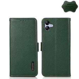 For Samsung Galaxy A04e KHAZNEH Side-Magnetic Litchi Genuine Leather RFID Phone Case(Green)
