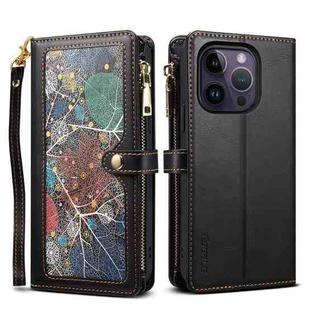 For iPhone 14 Pro Max ESEBLE Star Series Lanyard Zipper Wallet RFID Leather Case(Black)