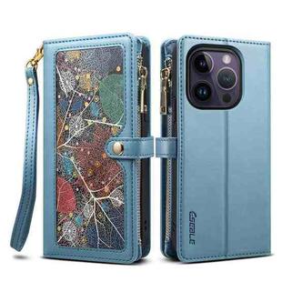 For iPhone 14 Pro ESEBLE Star Series Lanyard Zipper Wallet RFID Leather Case(Blue)