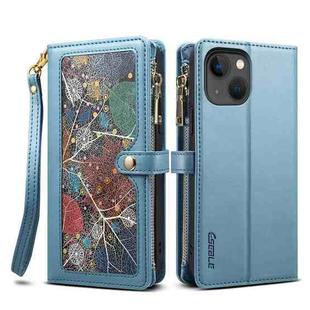 For iPhone 14 Plus ESEBLE Star Series Lanyard Zipper Wallet RFID Leather Case(Blue)