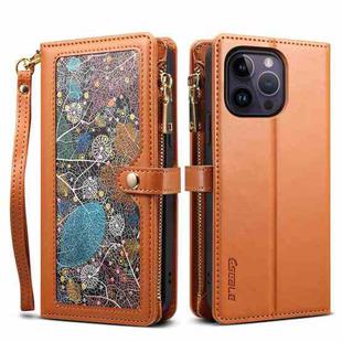 For iPhone 13 Pro Max ESEBLE Star Series Lanyard Zipper Wallet RFID Leather Case(Brown)
