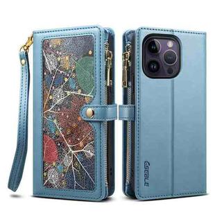 For iPhone 13 Pro Max ESEBLE Star Series Lanyard Zipper Wallet RFID Leather Case(Blue)