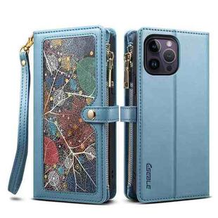 For iPhone 12 Pro ESEBLE Star Series Lanyard Zipper Wallet RFID Leather Case(Blue)