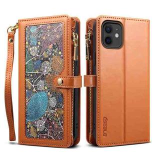 For iPhone 11 ESEBLE Star Series Lanyard Zipper Wallet RFID Leather Case(Brown)