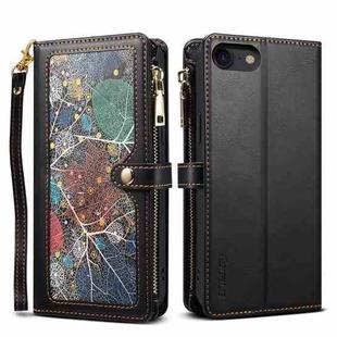 For iPhone SE 2022 / SE 2020 / 8 / 7 ESEBLE Star Series Lanyard Zipper Wallet RFID Leather Case(Black)
