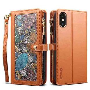 For iPhone XS / X ESEBLE Star Series Lanyard Zipper Wallet RFID Leather Case(Brown)
