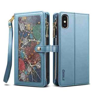 For iPhone XR ESEBLE Star Series Lanyard Zipper Wallet RFID Leather Case(Blue)