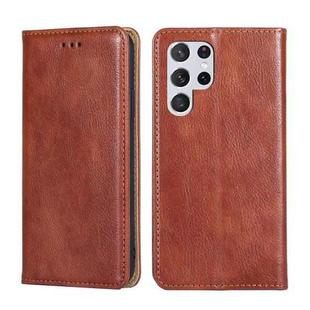 For Samsung Galaxy S23 Ultra 5G Gloss Oil Solid Color Magnetic Leather Phone Case(Brown)