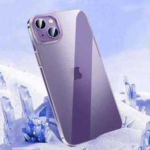 For iPhone 14 Metal Key Crystal Transparent PC Phone Case(Purple)