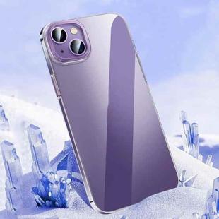For iPhone 14 Plus Metal Key Crystal Transparent PC Phone Case(Purple)