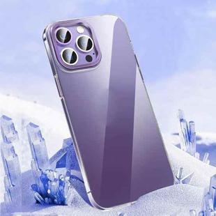 For iPhone 14 Pro Metal Key Crystal Transparent PC Phone Case(Purple)