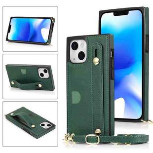 For iPhone 14 Plus Crossbody Wrist Strap Card Holder Phone Case(Green)