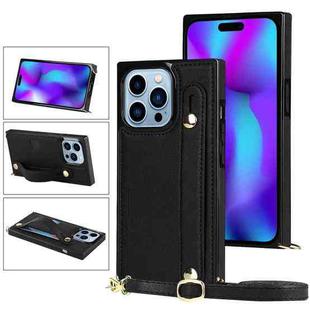 For iPhone 14 Pro Crossbody Wrist Strap Card Holder Phone Case(Black)