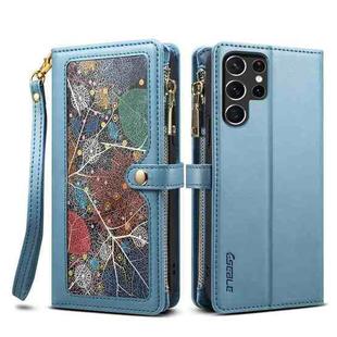 For Samsung Galaxy S22 Ultra 5G ESEBLE Star Series Lanyard Zipper Wallet RFID Leather Case(Blue)