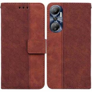 For Infinix Hot 20 Geometric Embossed Leather Phone Case(Brown)