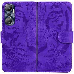 For Infinix Hot 20 Tiger Embossing Pattern Leather Phone Case(Purple)