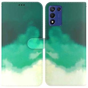 For Realme Q3S / Q3T / 9 SE / 9 5G Speed Watercolor Pattern Leather Phone Case(Cyan Green)