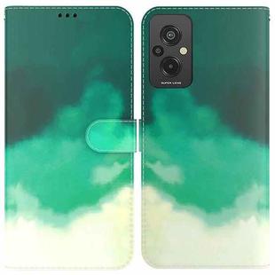 For Xiaomi Redmi 11 Prime 4G Watercolor Pattern Leather Phone Case(Cyan Green)