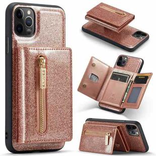 For iPhone 11 Pro Max DG.MING M3 Series Glitter Powder Card Bag Leather Case(Rose Gold)