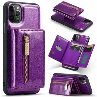 For iPhone 11 Pro DG.MING M3 Series Glitter Powder Card Bag Leather Case(Dark Purple)